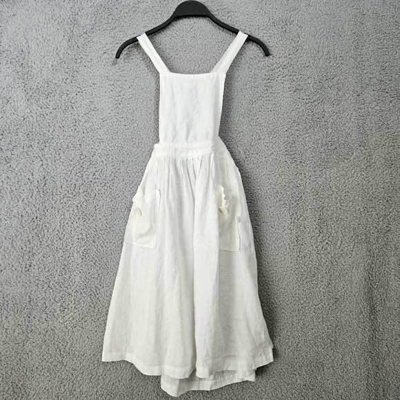 Zara Other - Zara Girls White Linen Pinafore Dress Size 7 Sleeveless Overall Summer Retro